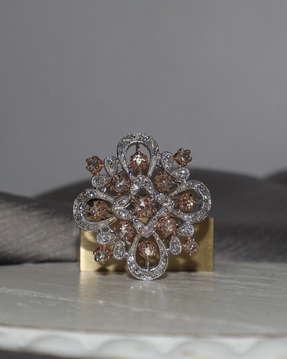 Effy 14k White & Rose Gold Diamond Ring 8.27G / Sz 6